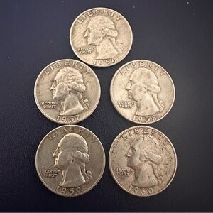 1956–1960 Washington Silver Quarters Lot of 6 – All D Mint (90% Silver)